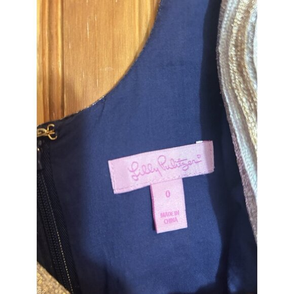 LILLY PULITZER VALLI SHIFT DRESS in True Navy Gold Silver Size 0 Metallic Preppy - Picture 4 of 11